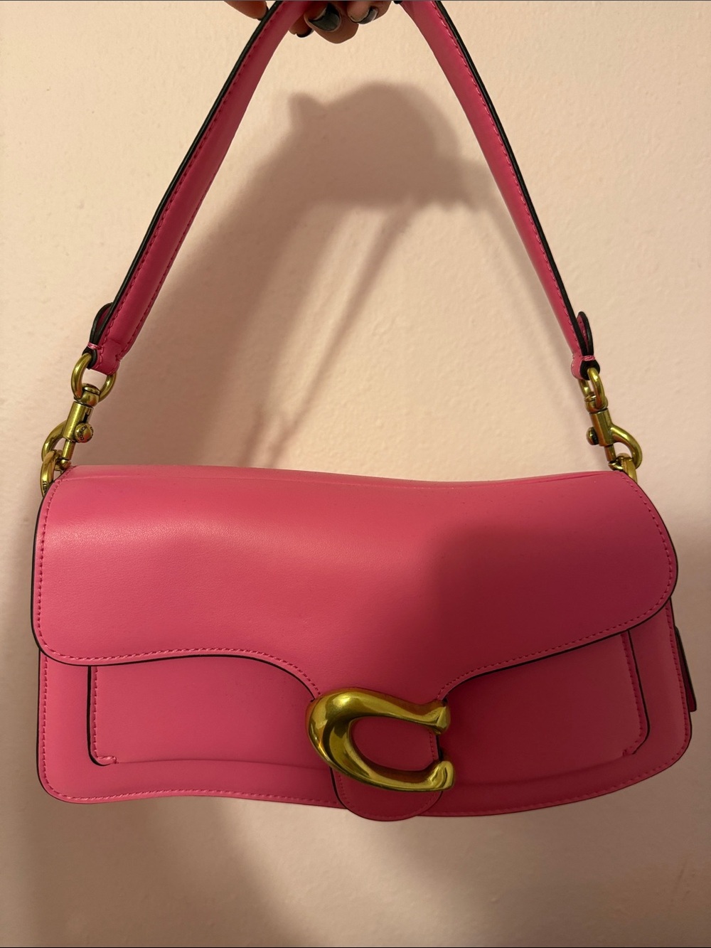 Pink Leather Shoulder Bag with Gold Hardware